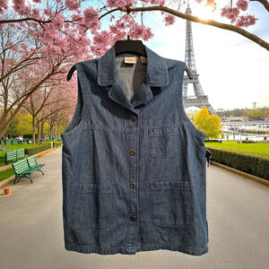 Crossroads Denim Sleeveless Button Up Shirt Blouse Womens Large Blue 90s Casual